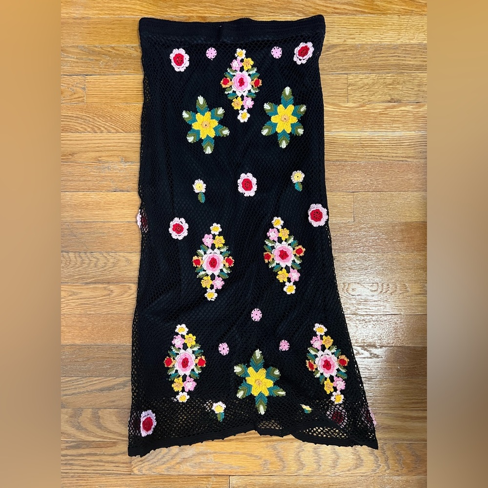 Vintage Crochet Floral Midi Skirt
